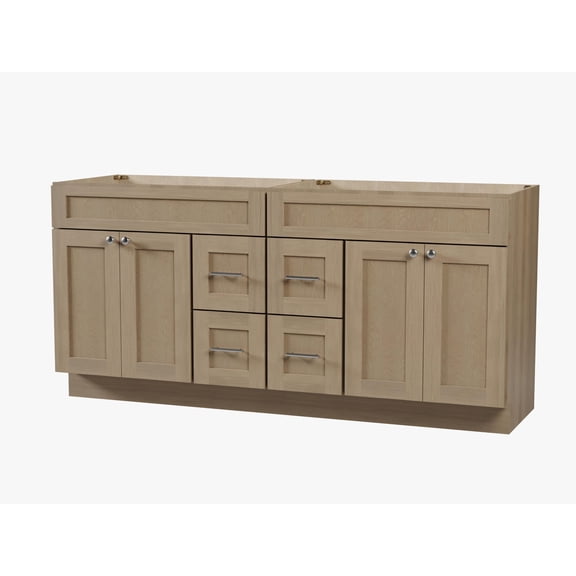 DISAR 72" Double Sink Bathroom Vanity Base Only, 4 Drawer Layout, Shaker Style, Solid Wood Frame, Plywood Construction, 5-Layer Painted Finish, No Countertop, 72" x 22" x 34.5" (Natural Oak)
