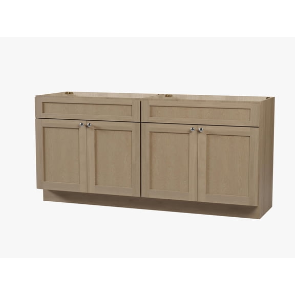 DISAR 72" Double Sink Bathroom Vanity Base Only, No Drawers, Shaker Style, Solid Wood Frame, Plywood Construction, 5-Layer Painted Finish, No Countertop, 72" x 22" x 34.5" (Natural Oak)