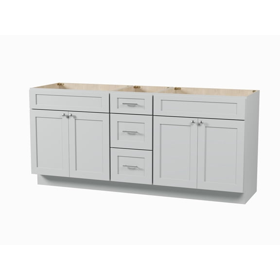 DISAR 75" Bathroom Vanity Base Only, 3 Drawer Layout, Shaker Style, Solid Wood Frame, Plywood Construction, 5-Layer Painted Finish, No Countertop, 75" x 22" x 34.5" (Gray)
