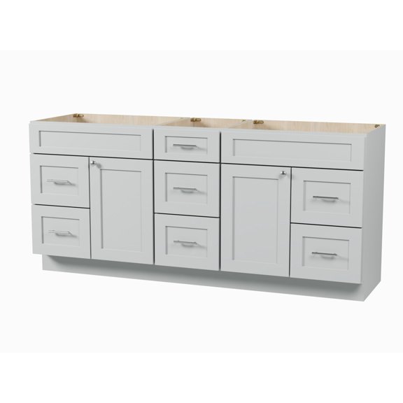 DISAR 75" Bathroom Vanity Base Only, 7 Drawer Layout, Shaker Style, Solid Wood Frame, Plywood Construction, 5-Layer Painted Finish, No Countertop, 75" x 22" x 34.5" (Gray)