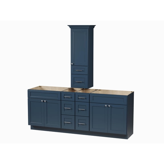 DISAR 84" Double Sink Bathroom Vanity Base with Over Countertop Tall Cabinet, Shaker Style, Solid Wood Frame, No Countertop, 84" x 22" x 34.5" (Navy Blue)