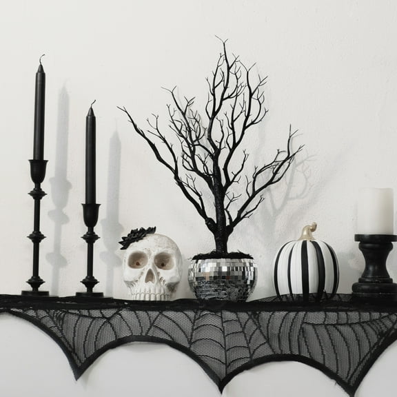 Ghostly Disco Tree Tabletop Decor, Silver & Black, 18", Halloween by Way To Celebrate