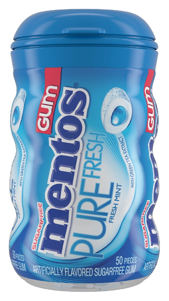 Mentos Gum Sugar-Free Fresh Mint Chewing Gum, 50 Regular Size Pieces, Bottle