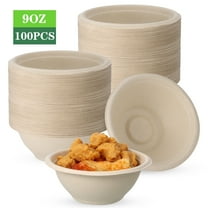 DISEN 100 Pack 9 oz Disposable Paper Bowls 100% Compostable, Heavy-Duty Natural Biodegradable Bagasse, Eco-Friendly Sugar Cane Fibers Bowls