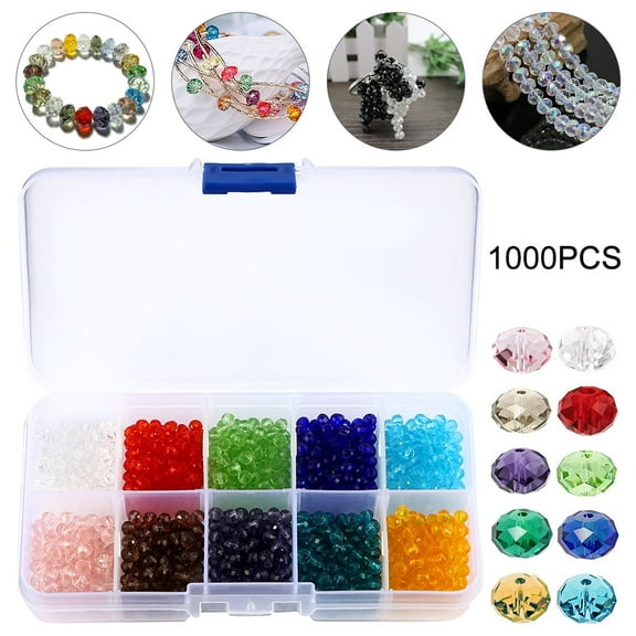 DISEN 1000PCS 10 Colors 4mm Crystal Glass Beads Finding Spacer Beads for Jewelry Making Shape Assorted Colors with Box Used for Bracelets Necklaces and Earring Accessories