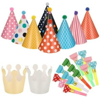 DISEN 11 Pcs Birthday Party Hat with Pom Poms for Adults, Party Cone Hat and Whistles, 15 Pcs Party Noise Maker Blowouts for Kids, Mini Paper Party Hat and Blowouts Set for Kid Adults