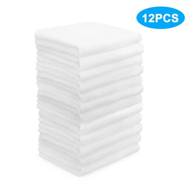 DISEN 12pcs 100% Cotton Washcloths, 10.5''x10.5'' Absorbent and Soft Face Towels, Quick Drying Fingertip Towels, White
