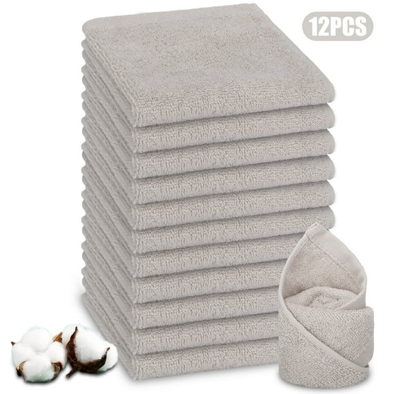 DISEN 12pcs Soft Cotton Washcloths, 13.4x11.8'' Absorbent Face Towels, Quick-Dry Fingertip Towels