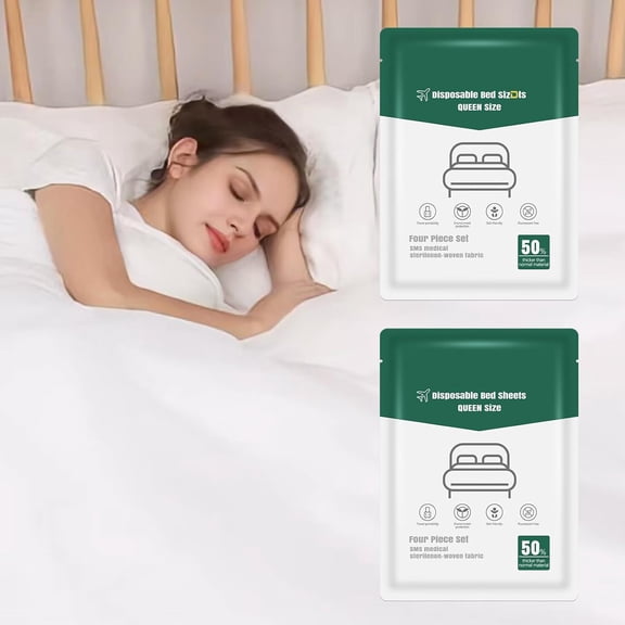 DISEN 2 Pack Disposable Bed Sheets Fitted Sheet Full Size, Disposable Travel Sheets for Travel with Quilt Cover and Pillowcase, Disposable Bedding Travel Bedding Disposable Sheets for Hotel Hospital