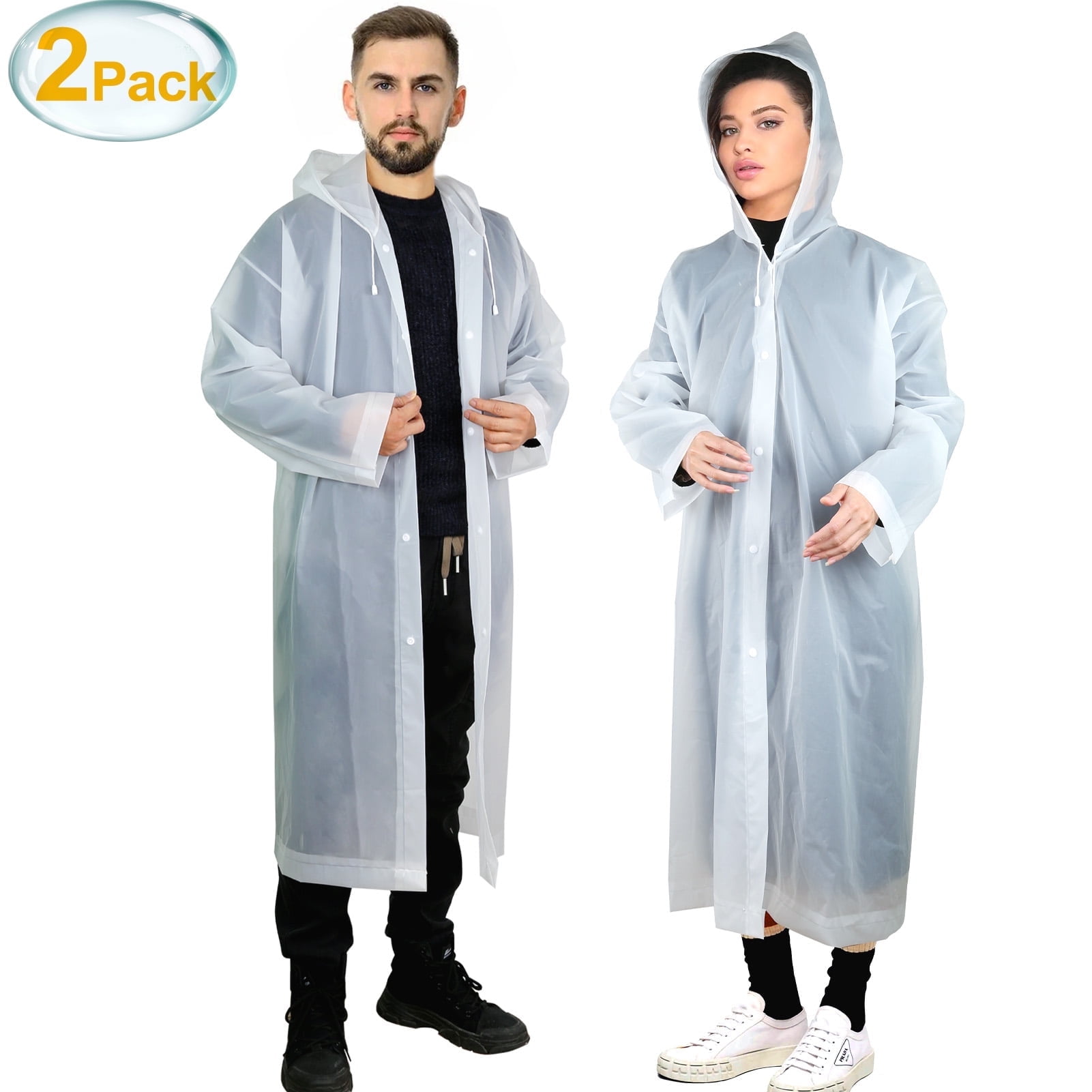 DISEN 2 Pack Rain Ponchos for Adults, Men Women Reusable EVA Clear ...