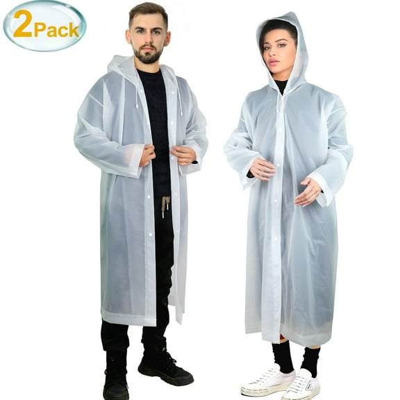 DISEN 2 Pack Rain Ponchos for Adults, Men Women Reusable EVA Clear Raincoat with Hood