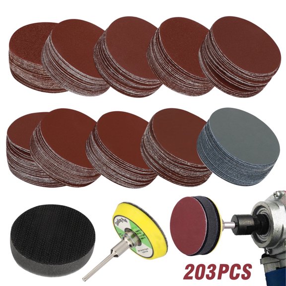 DISEN 200pcs 2" Sanding Disc Pads, Sanding Sandpapers with 1/4" Shank Backing Pad and Soft Foam Buffering Pad