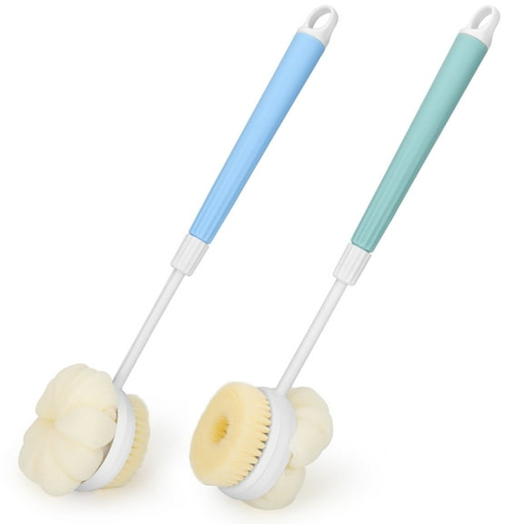 DISEN 2Pcs Dual-Sided Exfoliating Back Scrubber, Adjustable Bath Pouf Shower Brush for Men Women (Green & Blue)
