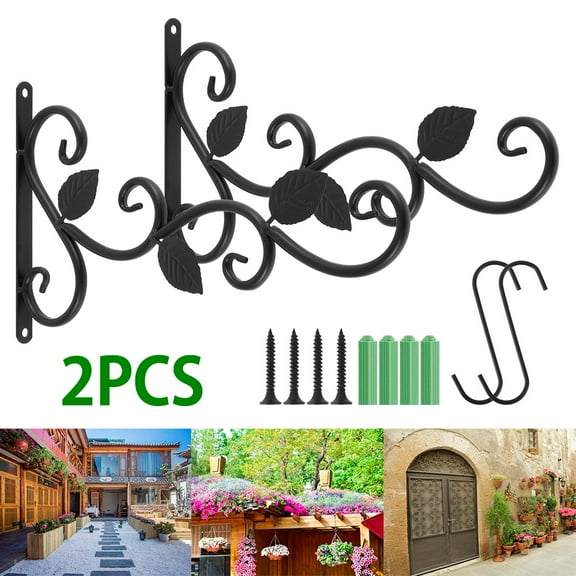 DISEN 2X Heavy Duty Garden Metal Hanging Basket Brackets Plant Hanger Hook Wall Decor