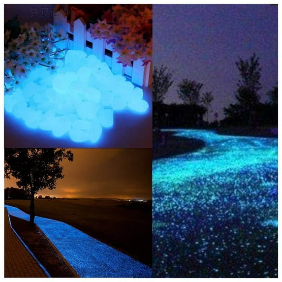 DISEN 300pcs Glow in The Dark Garden Pebbles Stones Rocks for Yard Walkway Lawn Patio Fish Tank Aquarium, Decorative Luminous Pebbles Powered by Solar, Blue