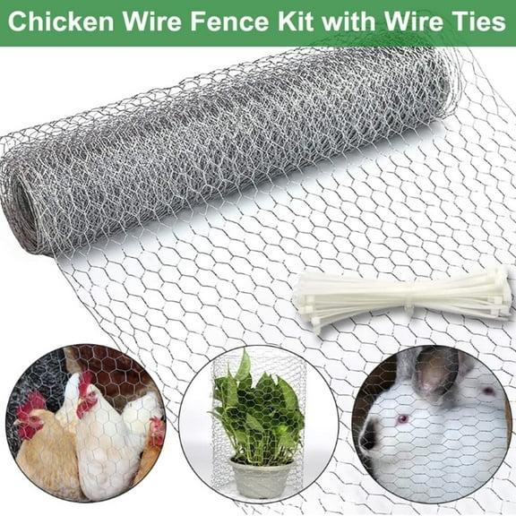 DISEN 39.37'' x 13.7'' Galvanized Chicken Wire Netting with Wire Ties