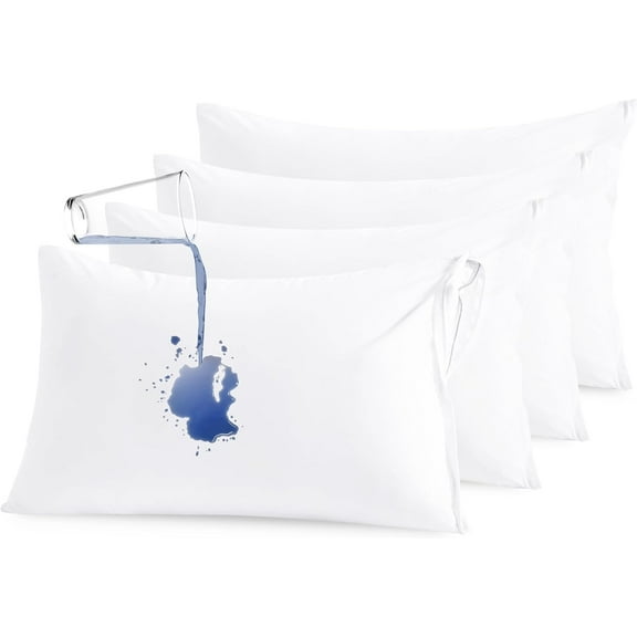 DISEN 4 Pack Zippered Waterproof Standard Pillow Protectors, Super Soft Quiet Zip Pillow Protectors, 20x26 Inches Jersey Pure White Waterproof Pillow Cases Covers