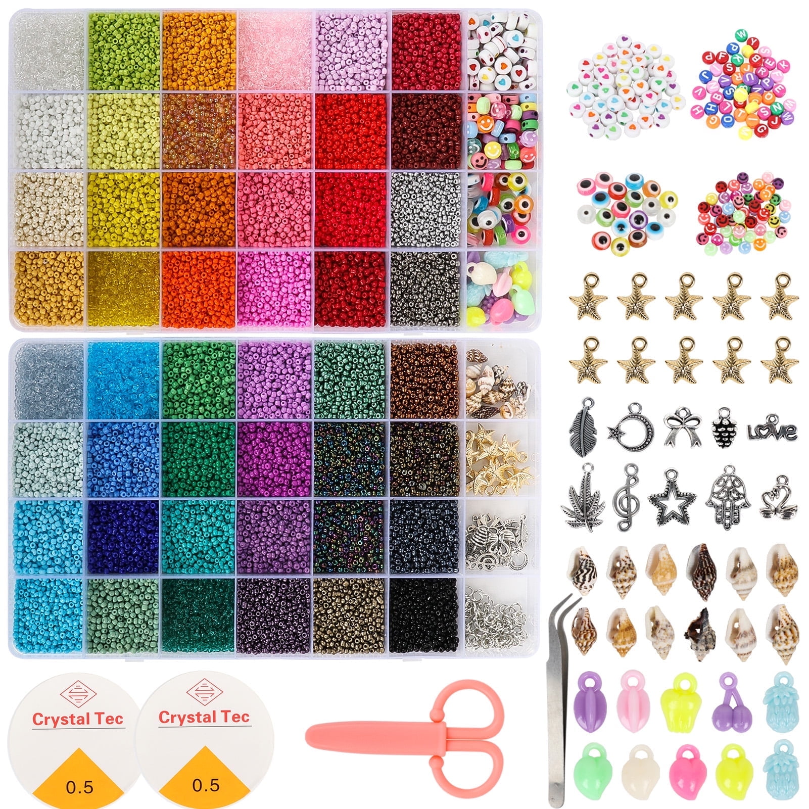 8000pcs 4mm Glass Seed Beads Kit - 48 Colors With Storage Box & Elastic String For Jewelry Making