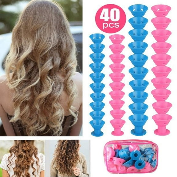DISEN 40pcs Magic Hair Rollers, Silicone Curlers Set, 20pcs Large and 20pcs Small, DIY Curling Hairstyle Tools