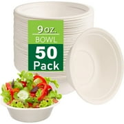DISEN 50 Pack 9 oz Disposable Paper Bowls Compostable Soup Bowls Natural Sugarcane Biodegradable Bowls for Ice Cream, Desserts, Pet Food