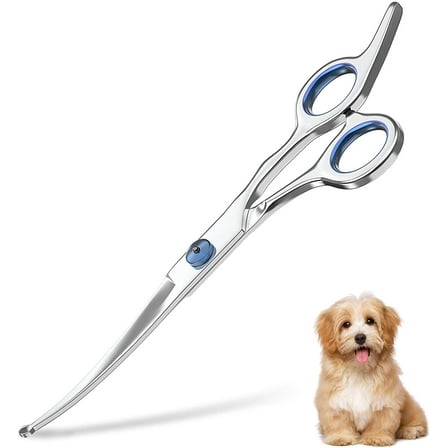 DISEN 7.5" Curved Dog Grooming Scissors with Safety Round Tips, Lightweight Professional Pet Grooming Shears Stainless Steel for Dogs Cats Pets