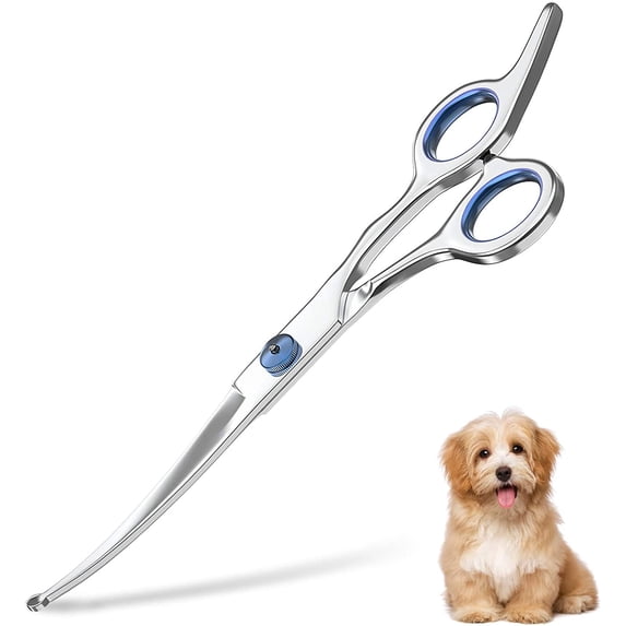 DISEN 7.5" Curved Dog Grooming Scissors with Safety Round Tips, Lightweight Professional Pet Grooming Shears Stainless Steel for Dogs Cats Pets