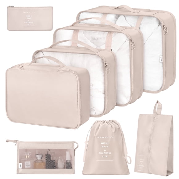 DISEN 8Pcs Packing Cubes for Luggage , Travel Packing Organizers Packing Cubes for Travel (Beige)