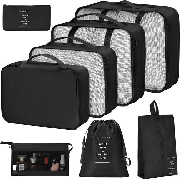 DISEN 8Pcs Packing Cubes for Luggage , Travel Packing Organizers Packing Cubes for Travel (Black)