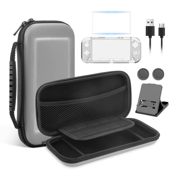 DISEN 9-in-1 Accessories Kit Bundle Fit for Nintendo Switch Lite with Carrying Case, Protective Cover Case, Tempered Glass Screen Protector, Stand, Thumb Grips, Type C Cable