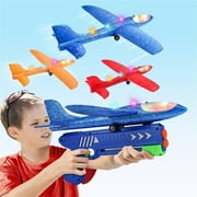 DISEN 3 Pack Catapult Airplane Foam Glider Outdoor Toy for 4-12 Years Old Kids, Red Orange Blue