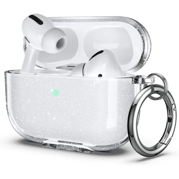 DISEN Airpods Pro 4 Case Cover, Cute Slim Shockproof Case for Apple Airpods Pro 4st Generation 2019 Charing Case with Keychain, Clear Glitter