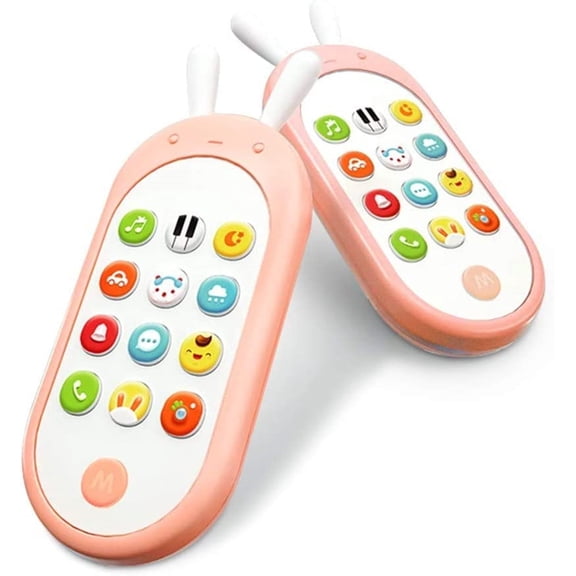 DISEN Baby Cell Phone Toy Teething, Musical Phone Toy for 6 to 12 MonthsToddlers Kids Infants Toddlers Electronic Learning Toy with Sound Light, Pink(1pcs)