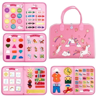 DISEN Busy Board Montessori Toy for 1 2 3 4 Years Old, 7 in 1 Toddler Busy Learning, Board Sensory Toys for Toddlers 1-3, Autism Educational Travel Toys