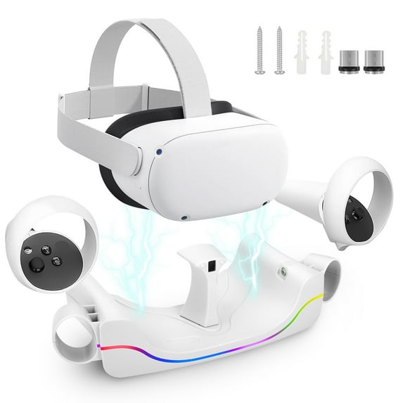 DISEN Charging Station Fit for Oculus/Meta Quest 2 Headset, VR Magnetic Charging Dock, VR Headset Display Holder Controller Mount Station with LED Indicator