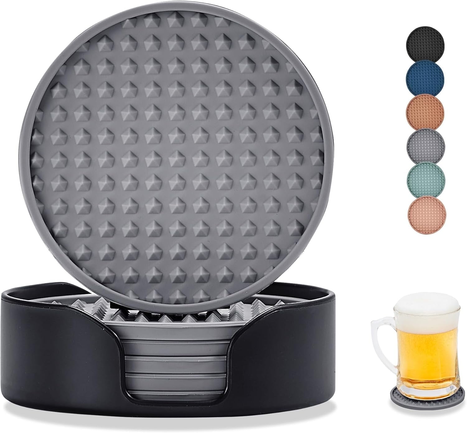 DISEN Coasters for Drinks, Silicone Coasters Set of 6 with ABS Holder ...