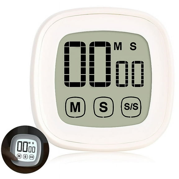 DISEN Digital Kitchen Timer, Large Digital Touchscreen Timer with Loud Alarm, Magnetic Back, Adjustable Stand for Cooking, Baking Oven and Reading (White)