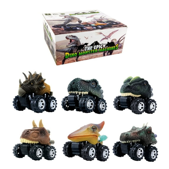 DISEN Dinosaur Toys 6 Pack Pull Back Cars Dinosaur Boy Toy Age 3,4,5,6,7 Dino Car T-Rex Games Play Vehicles