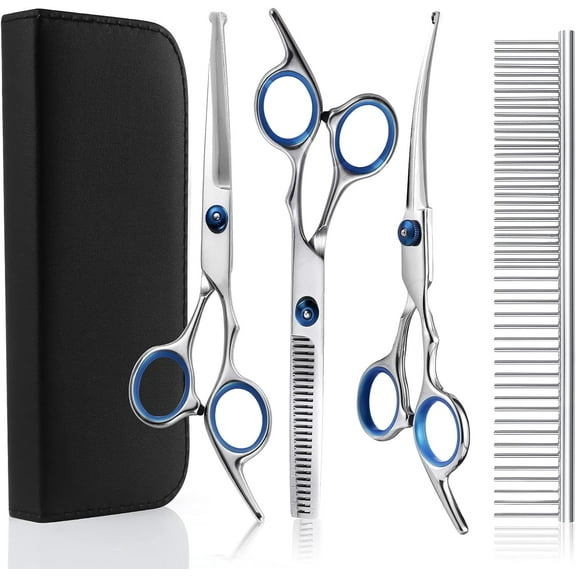 DISEN Dog Grooming Scissors, Grooming Scissors for Dogs with Safety Round Tips, Professional 5 in 1 Dog Grooming Shears Set, Sharp and Durable Pet Grooming Scissors for Dogs and Cats