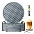 thumbnail image 1 of DISEN Drink Coasters Set of 6 with Holder, Silicone Coasters Tabletop Protection for Any Table Type, Wood, Stone Tables, Dishwasher Safe, Coasters for Drinks Fits Any Size of Drinking Glasses Gray, 1 of 6