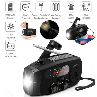 DISEN Emergency Radio 2000mAh Solar Hand Crank AM/FM/NOAA Portable Weather Radio with Phone Charger, LED Flashlight, Reading Lamp, SOS Alarm, Headphone Jack for Indoor Outdoor Emergency,Gray