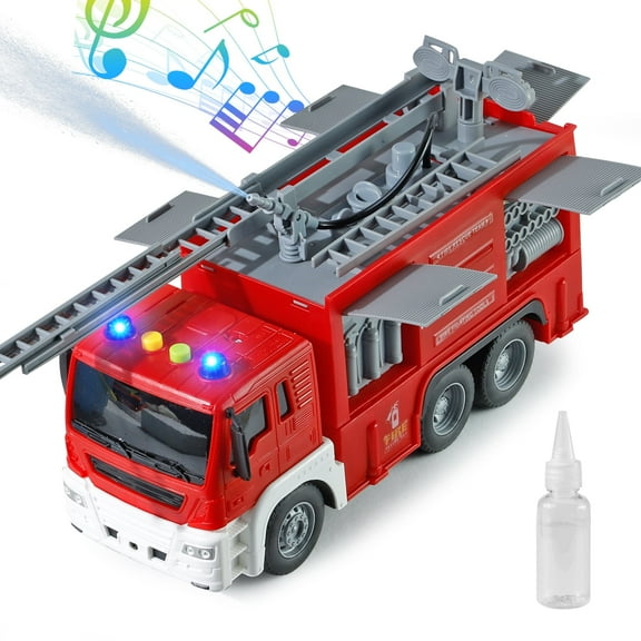DISEN Fire Truck Toy for Boys 3-6 Years Friction-Powered Fire Truck with Lights & Sounds