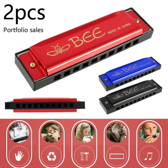 DISEN Harmonica, Set of 2 Children's Harmonica, 10 Holes Blues Harmonica, Key of C - for Kids and Beginners, Adults Gift, Lightweight, Compact