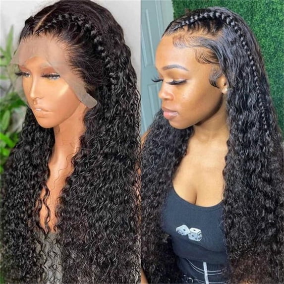 DISEN Human Hair Wigs 13×4 Water Wave HD Front Lace Wigs Brazilian Human Hair Wigs 180% Density for Black Women Natural Color 18 inch