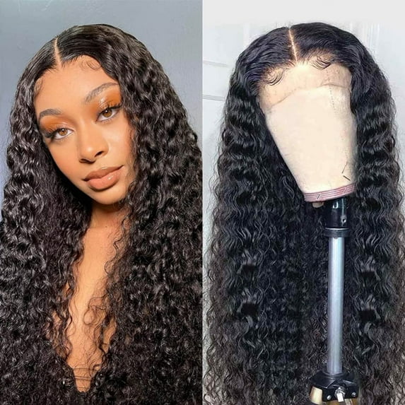 DISEN Lace Wigs Human Hair Wigs 4×4 Water Wave Lace Closure Wigs Brazilian Hair Wig 180% Density for Black Women Natural Color 18 inch