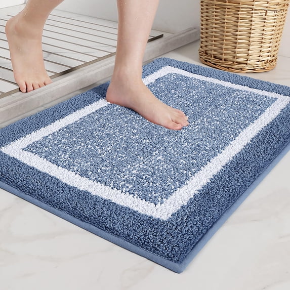 DISEN Light Blue Bathroom Rugs - Absorbent, Non Slip, Soft, Washable, Quick Dry, 16"x24" Small Blue and White Bath Mats for Bathroom, Microfiber Shower Mat Bath Rug Bathroom Carpet
