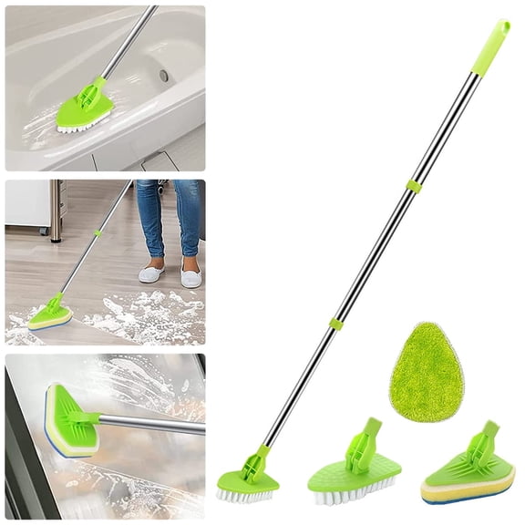 DISEN Long Handle Scrub Cleaning Brush 3 in 1 Shower Cleaning Brush Retractable Multifunctional 180 Rotating Triangle Cleaning Mop