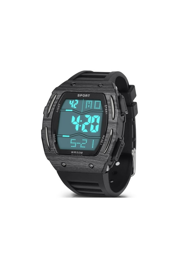 Men's Watch, 50M Waterproof Digital Sports Alarm Watch LED Backlight, Black