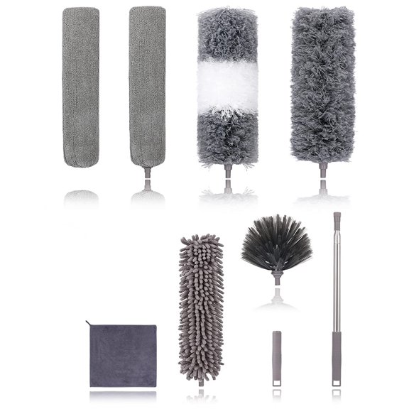 DISEN Microfiber Duster, 9 PCS Detachable & Bendable Dusters with Extension Pole (30-100inch), Washable Dusters for Cleaning Ceiling Fan, Blinds, Furniture, Cars