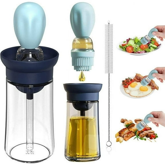 DISEN Oil Dispenser Bottle for Kitchen, 3 in 1 Oil Bottle with Brush, Olive Oil Bottle Dispenser with Cleaning Brush for Kitchen Cooking, Frying, Baking, Bbq, Air Fryer 180ml（Blue）