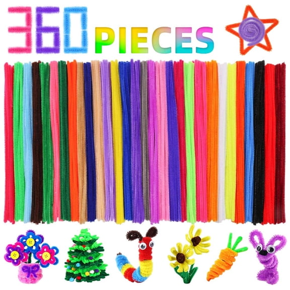 DISEN Pipe Cleaners Craft Chenille Stems, 360 Pieces 30 Assorted Colors, 6mm x 12inch Fuzzy Colored Chenille Stem Sticks Set Craft Supplies for Kids and Adults